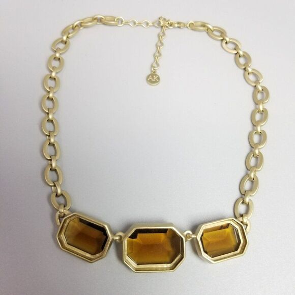 Vintage Anne Klein Gold Tone and Amber Rhinestone Adjustable Necklace, Estate - Picture 5 of 7